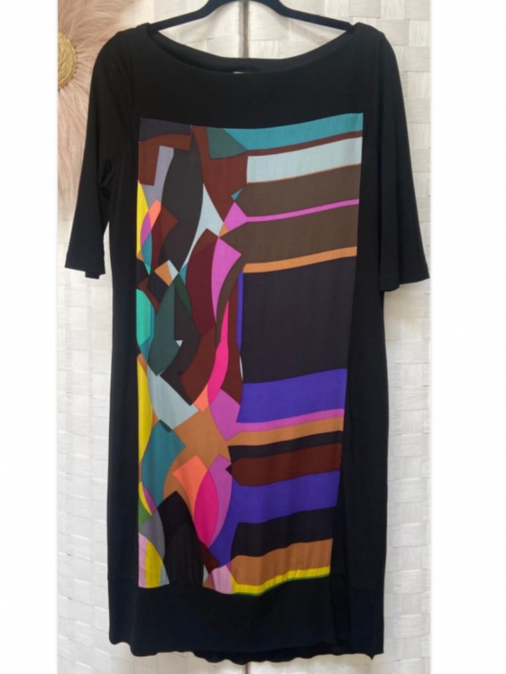 Suzi Chin Maggy Boutique Black Silk Print Knee Length Dress Size 12